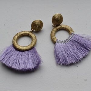 Modern Gold and Purple Tasseled Earrings